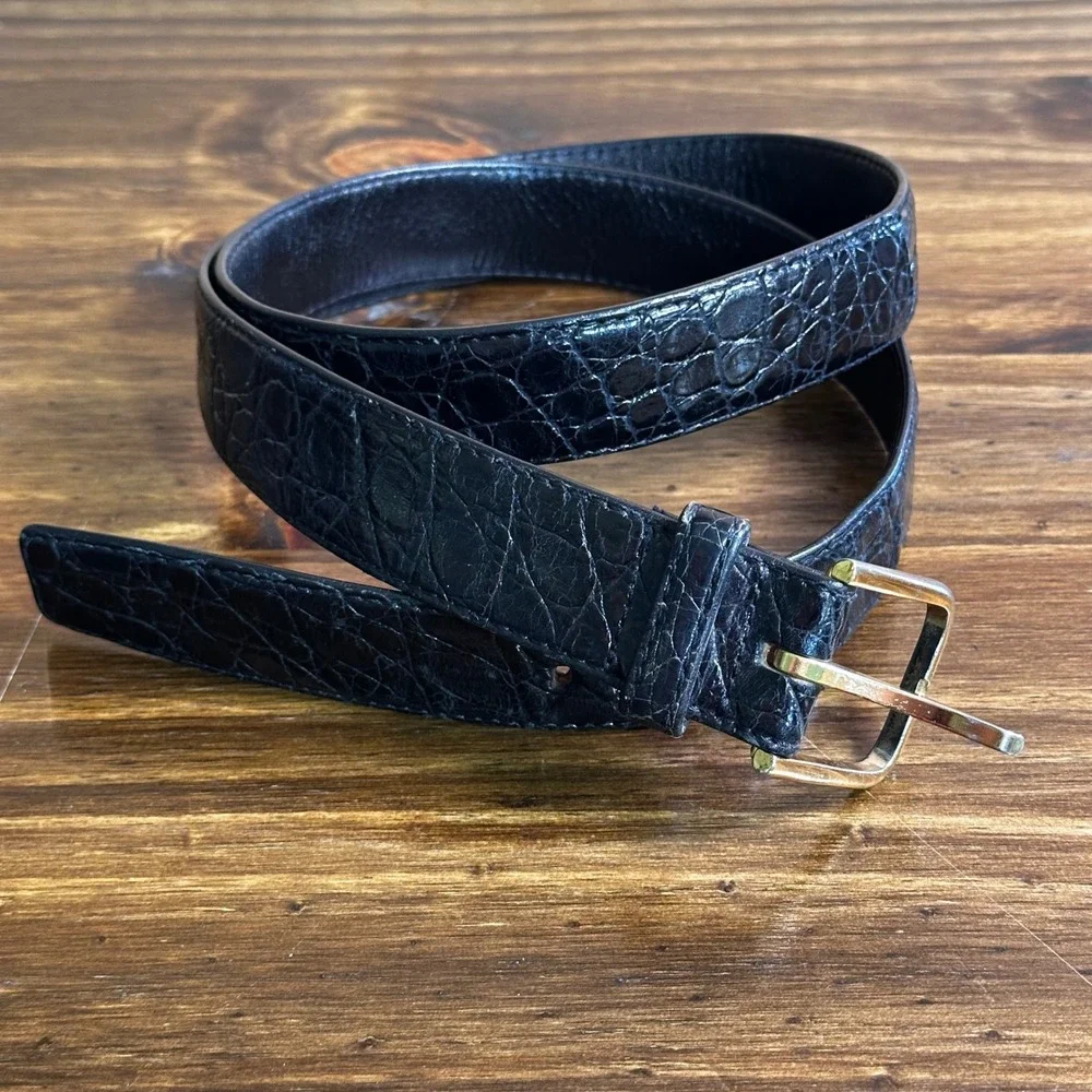 Genuine Crocodile Leather Belt Mens 36 Black Exotic Skin Made in Japan 10175
